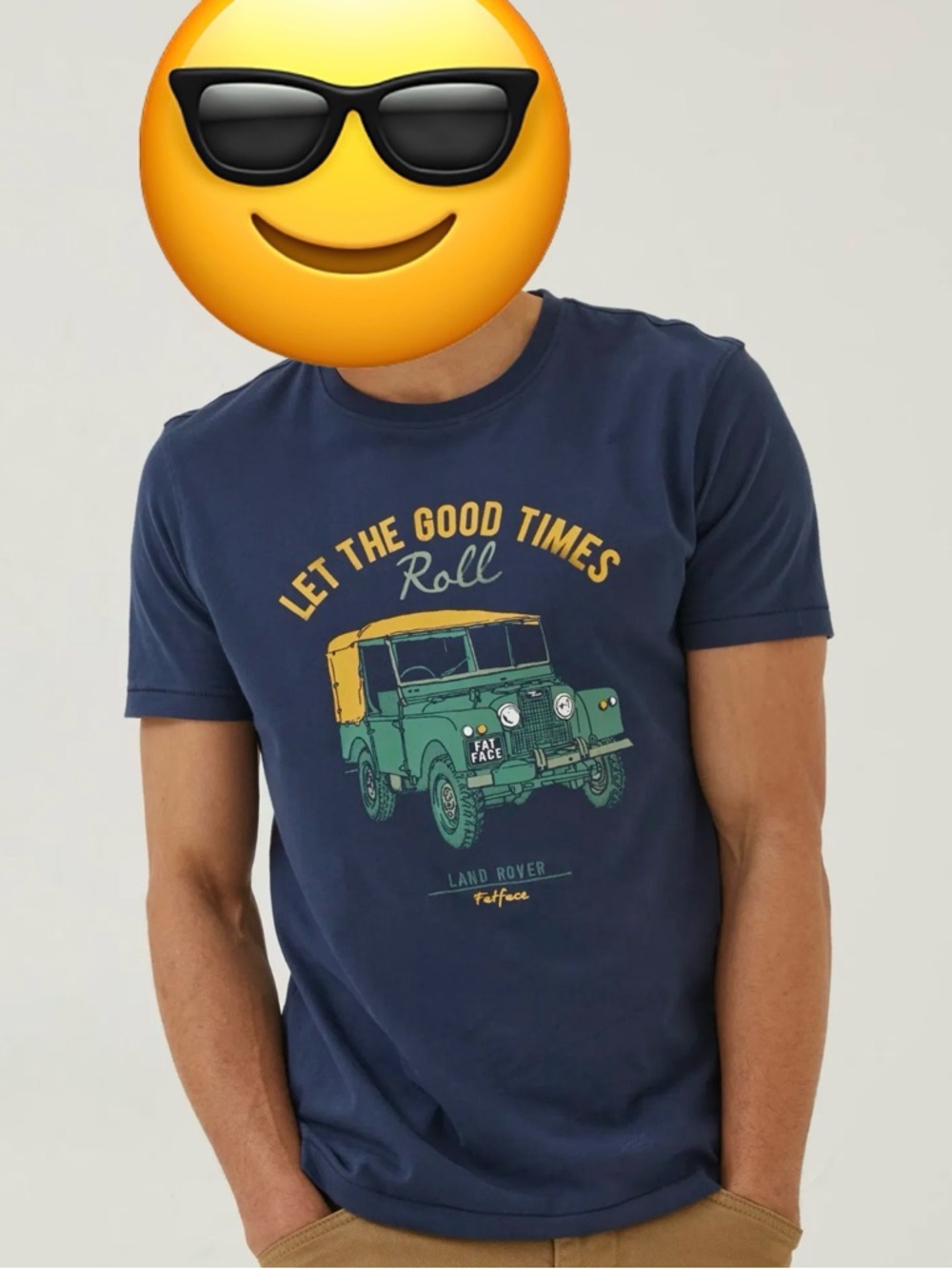 Land Rover Fat Face Navy 'Let The Good Times Roll' Graphic T‑Shirt | Men’s Large
